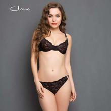 Clovia Black Non-Padded Underwired Lace Bra & Lace Bikini Set For Women