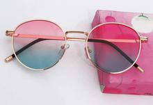 Round Trendy Light Pink Green Shades Sunglasses