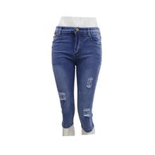 Blue Ripped Quarter Demin Pant For Women