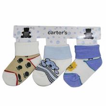 Pack Of 3 Printed Socks For Babies (Unisex) - Brown/Baby Blue/Blue