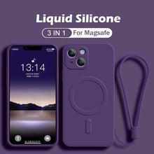 For iPhone 15 14 13 Pro Max 12 11 XR X Silicone Magnetic Square Edge Case Cover for iPhone 7 Plus XS Max 14 Pro with Hand Strap