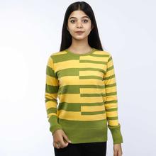 Peppermint/Yellow Striped Round Neck Sweater For Women (LL-16-06)