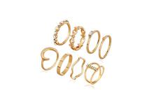 Gold Color Finger Rings Crystal Stone Round Ring-8 Pcs Set