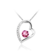 Silver/White Light Pink Heart Crystal Pendant With Chain For Women-10614-1060