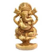 Brown Wooden Carved Ganesha Statue