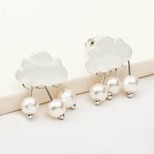 Silver Toned Faux Pearl Danglers Cloud Water Designed Earrings For Women