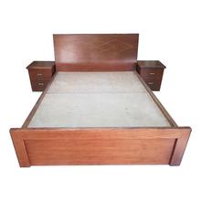 Brown Seesau Wood Frame King Size Hydraulic Bed Wth 2 Side Table