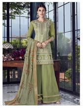 Stylee Lifestyle Green Chanderi Silk Embroidered Dress Material - 2185