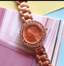 Ultima Golden Round Dial Stone Studded Analog Watch For Women