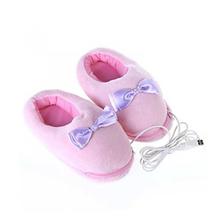 OJADE Plush USB Rechargeable Foot Warmer Shoes, Soft Electric Heating Slipper - Pink