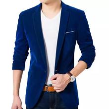 Navy Blue Velvet Slim Fit Casual Blazer