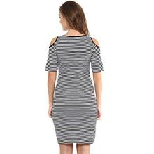 Miss Chase Womens Black and White Striped Cold Shoulder