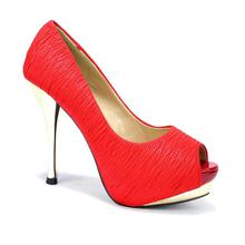 Red Textured Peep Toe Heel Shoes For Women - 801-28