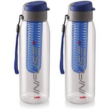 Cello Infuse Plastic Water Bottle Set, 800ml, Set of 2,