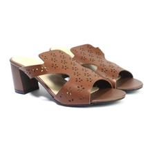 Brown Laser Cut Slide Sandal For Women