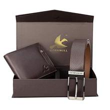 Hornbull Men's Brown Wallet and Belt Combo