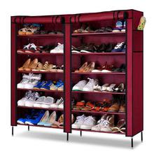 Double Row 2 x 6 Layer Shoe Rack Storage Shelf Organizer with Non-Woven Fabric Cover (Color Vary)