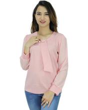 Pink  Full Sleeve Plain Top For Women