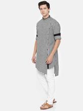 Freehand Men Black & White Self Design Asymmetric Kurta with Pyjamas