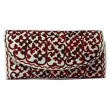 White/Maroon Printed Embroidered Clutch For Women