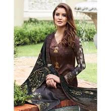Stylee Lifestyle Brown Satin Printed Dress Material - 1864
