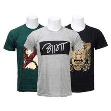 3 PCS Cotton Printed T-Shirts For Men - Black/Green/Grey