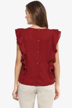 Miss Chase Maroon Polyester Ruffle For Women Queens Kingdom Ruffle Sleeve Top