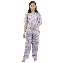 Pink/Grey Floral Printed Nightwear Set For Women