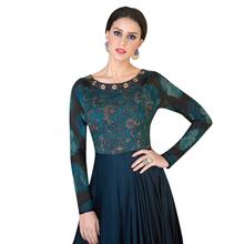 Stylee Lifestyle Navy Blue Satin Embroidered Gown (1315)