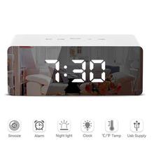 LED Mirror Alarm Clock Digital Snooze Table Clock Wake Up