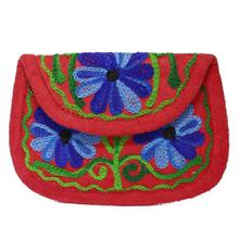 Light Pink/Green Floral Embroidered Small Zip Purse For Women