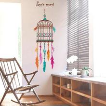 Bird Cage With Colorful Feather Wall Sticker