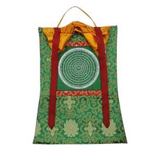 20 cm x 20 cm Green/Silver Mandala Mantra Thangka with 23" x 17" Green Brocade