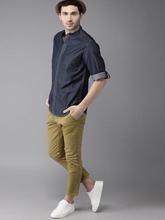 Men Khaki Cropped Slim Fit Solid Cropped Chinos