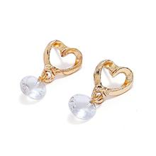 Gold Toned Zircon Heart Shaped Earrings For Women