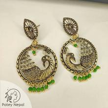 Oxidised Peacock Design Gold Plated Earrings
