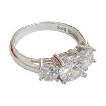 Three Zircon Studded Sterling Silver (92.5% Silver) Ring For Women - 028 (Size 6)