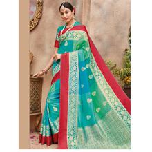 Stylee Lifestyle Turquoise  Banarasi Silk Jacquard Saree -1528