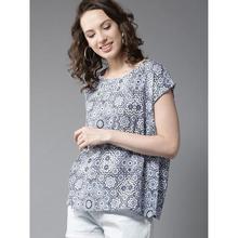 Casual Short Sleeve Printed Women Blue Top