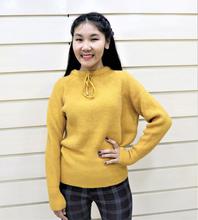 Melange Yellow Drawstring Woolen Sweater