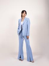 KASA Sky Blue Blazer with Buttom Cut Pants Set For Women