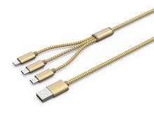 Ldnio Lc85 Nylon 3 In 1 Usb Cable With 2 Micro Usb And 8 Pin Sync Data Cable