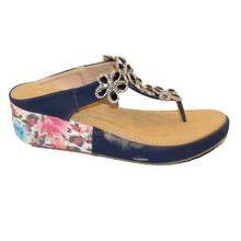 Black Cat Navy Stones Embellished T-Strap Sandals For Women - BCLS-SS01