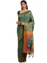 Stylee Lifestyle Green Ikkat Silk Jacquard Saree-2146