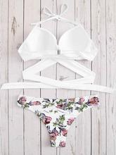 Push-up Top With Flower Print Bikini Set