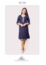 Navy blue brocade laced kurti with leggings