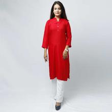 Red Solid Chikan Kurti For Women