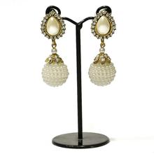 Golden/White Sphere Pearl/Rhinestone Studded Earrings For Women