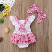 Newborn Kid Baby Girls Bowknot Romper with Headband Outfit