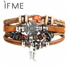 IF ME Vintage Pendent Fish Leather Bracelet For Men Multiple